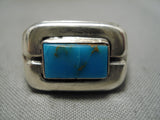 Thicker Vintage Native American Navajo Turquoise Inlay Sterling Silver Ring Old-Nativo Arts