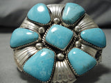 Huge Vintage Native American Navajo Easter Blue Turquoise Sterling Silver Tso Bracelet-Nativo Arts