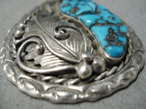 Museum Vintage Native American Navajo Turquoise Inlay Sterling Silver Leaf Necklace-Nativo Arts