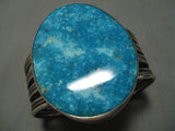 Important Vintage Native American Navajo Old Carico Lake Turquoise Sterling Silver Bracelet Old-Nativo Arts