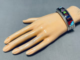 One Of The Best Native American Navajo Gaspeite Turquoise Inlay Sterling Silver Bracelet-Nativo Arts