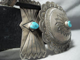 Signed Huge Vintage Native American Navajo Turquoise Sterling Silver Concho Belt Old-Nativo Arts