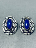 Fil Brown Striking Vintage Native American Navajo Lapis Sterling Silver Earrings-Nativo Arts
