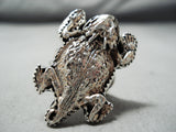 Detailed Huge Native American Navajo Sterling Silver Toad Ring-Nativo Arts