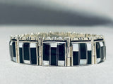 Best Vintage Native American Navajo Black Stone Sterling Silver Link Clasp Bracelet-Nativo Arts