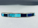 Important Ray Tracey Vintage Native American Navajo Turquoise Inlay Sterling Silver Bracelet-Nativo Arts