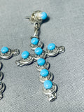 Dazzling Native American Zuni Sleeping Beauty Turquoise Sterling Silver Cross Earrings-Nativo Arts