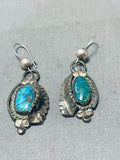 Native American Marvelous Vintage Carico Lake Turquoise Sterling Silver Dangle Earrings-Nativo Arts