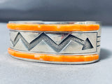 Native American Extremely Unique Zig Zag Orange Shell Sterling Silver Bracelet-Nativo Arts
