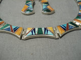 Native American Important Calvin Begay Turquoise Sterling Silver Inlay Necklace Earrings-Nativo Arts