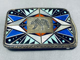 Heavy So Intricate Vintage Native American Navajo Bear Turquoise Sterling Silver Buckle-Nativo Arts