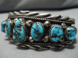 Native American Rugged Stunning Vintage Navajo Turquoise Deep Carved Sterling Silver Bracelet-Nativo Arts
