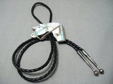Important Vintage Native American Zuni Horse Turquoise Inlay Sterling Silver Bolo Tie Old-Nativo Arts