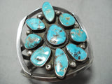 Towering Vintage Native American Navajo Turquoise Cluster Sterling Silver Bracelet Old-Nativo Arts