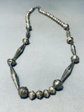 Rare Older Longer Vintage Native American Navajo Torpedo Sterling Silver Necklace Old-Nativo Arts