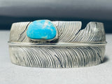 Important Vintage Native American Navajo Feather Turquoise Sterling Silver Bracelet-Nativo Arts