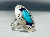 Beautiful Vintage Native American Navajo Morenci Turquoise Sterling Silver Shadowbox Ring-Nativo Arts
