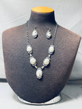 Fabulous Native American Navajo White Buffalo Turquoise Sterling Silver Necklace & Earrings Set-Nativo Arts
