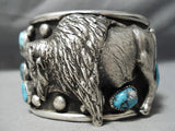 Mind Blowing Native American Buffalo Turquoisen Sterling Silver Bracelet-Nativo Arts
