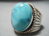 Colossal Vintage Native American Navajo Blue Gem Turquoise Sterling Silver Ring Old-Nativo Arts