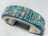The Best Native American Navajo Rainbow Stone Inlay Thick Sterling Silver Bracelet-Nativo Arts