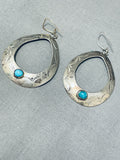 Authentic Vintage Native American Navajo Old Kingman Turquoise Sterling Silver Earrings-Nativo Arts
