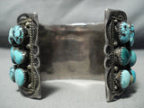 One Of The Best Vintage Native American Navajo Turquoise Wide Sterling Silver Bracelet Old-Nativo Arts