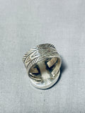 Impressive Native American Navajo Signed Kingman Turquoise Large Sterling Silver Ring-Nativo Arts