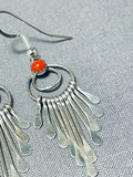 Exquisite Native American Navajo Coral Sterling Silver Earrings-Nativo Arts