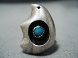 Unique Vintage Native American Navajo Turquoise Sterling Silver Bear Shadowbox Ring Old-Nativo Arts