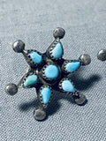 Marvelous Vintage Native American Zuni Blue Gem Turquoise Sterling Silver Star Earrings-Nativo Arts