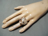Huge Detailed Native American Navajo Turquoise Agate Toad Sterling Silver Ring-Nativo Arts