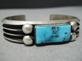 Hvy Vintage Native American Navajo Squared Turquoise Sterling Silver Bracelet Old-Nativo Arts