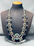 Native American Most Intricate Bird Vintage Turquoise Sterling Silver Squash Blossom Necklace-Nativo Arts