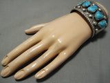 Huge Vintage Native American Navajo Pat Yazzie Turquoise Sterling Silver Bracelet Old-Nativo Arts