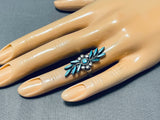 Amazing Vintage Native American Zuni Blue Gem Turquoise Sterling Silver Ring-Nativo Arts