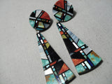 Native American Important Inlay Master Vintage Santo Domingo Turquoise Sterling Silver Earrings-Nativo Arts