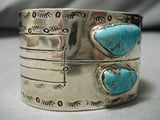 Incredible Wide Vintage Native American Navajo Easter Blue Turquoise Sterling Silver Bracelet-Nativo Arts