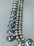 Important Vintage Native American Navajo Old Kingman Turquoise Sterling Silver Bear Paw Necklace-Nativo Arts