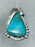 Mesmerizing Vintage Native American Navajo Old Kingman Turquoise Sterling Silver Necklace-Nativo Arts