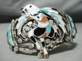 One Of The Best Vintage Native American Zuni Turquoise Sterling Silver Inlay Bracelet Old-Nativo Arts