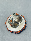 Native American One Of The Best Ever Santo Domingo Coral Sterling Silver Ring-Nativo Arts