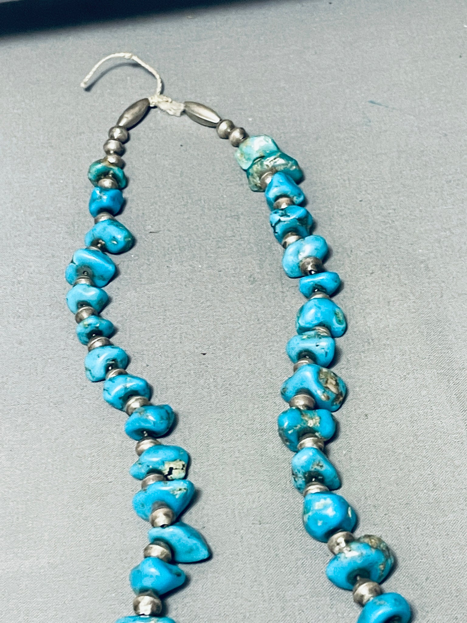 Item #892T- Vintage Navajo Turquoise Nuggets and Abalone Silver Beaded Necklace —Men's and Women's Turquoise Necklaces ~ Native American Necklaces