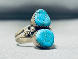 Impressive Vintage Native American Navajo Blue Gem Turquoise Sterling Silver Ring-Nativo Arts