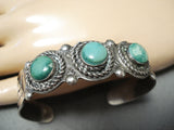 Amazing Signed Vintage Native American Navajo Green Turquoise Sterling Silver Bracelet-Nativo Arts