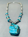 Fabulous Vintage Native American Navajo Huge Kingman Turquoise Sterling Silver Necklace-Nativo Arts