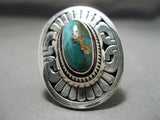 Detailed Huge Vintage Native American Navajo Hand Carved Sterling Silver Royston Turquoise Ring-Nativo Arts