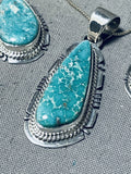 Gorgeous Native American Navajo Whitewater Turquoise Sterling Silver Necklace & Earring Set-Nativo Arts