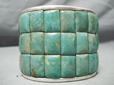 One Of Biggest Native American Green Turquoise Inlay Sterling Silver Bracelet-Nativo Arts