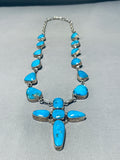 One Of The Most Unique Vintage Native American Navajo Turquoise Cross Sterling Silver Necklace-Nativo Arts